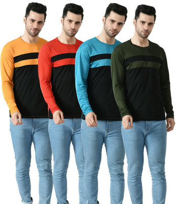 Dam Colorblock Men Round Neck Multicolor T-Shirt