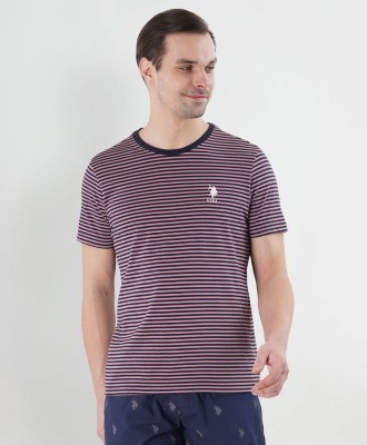 U.S. POLO ASSN. Striped Men Round Neck Pink T-Shirt