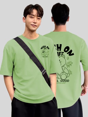 Crastic Printed Men Round Neck Green T-Shirt