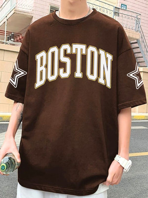 MEG Printed Men Round Neck Brown T-Shirt