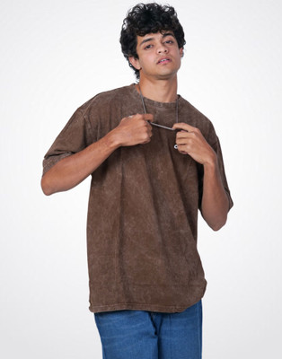 LYNX FASHIONS Printed Men Crew Neck Brown T-Shirt