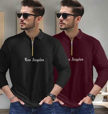 FastColors Printed Men Zip Neck Multicolor T-Shirt