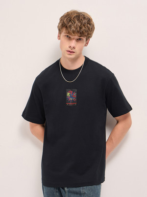 THE BEAR HOUSE Graphic Print Men Round Neck Black T-Shirt