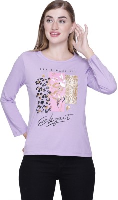 Star Touch Printed Women Round Neck Purple T-Shirt