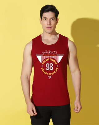 WOOSTRO Printed Men Scoop Neck Maroon T-Shirt
