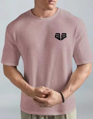 BOOM BAAM Printed Men Round Neck Pink T-Shirt