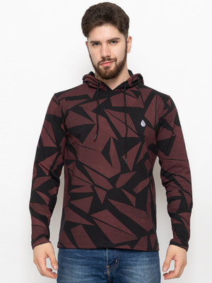 ZEBULUN Printed Men Hooded Neck Maroon T-Shirt