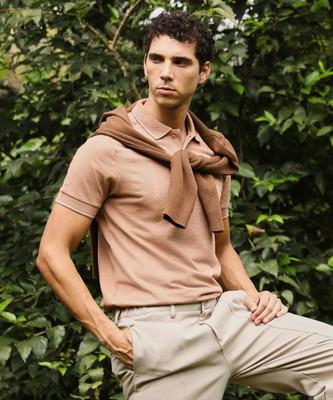 CAMPUS SUTRA Self Design Men Polo Neck Brown T-Shirt