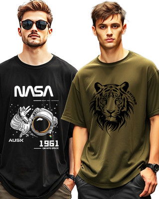AUSK Printed Men Round Neck Green, Black T-Shirt