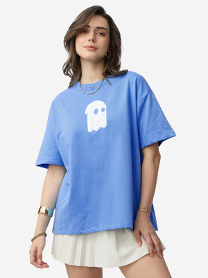 The Souled Store Printed Women Round Neck Blue T-Shirt