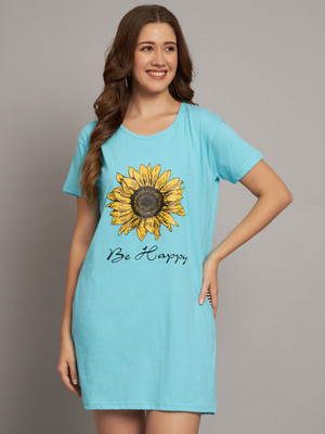 AD FASHION Printed Women Round Neck Light Blue T-Shirt