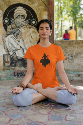 Eshaaver Printed Women Round Neck Orange T-Shirt