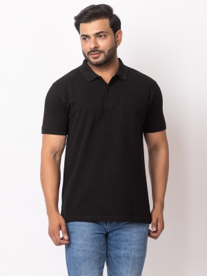 redfort Solid Men Polo Neck Black T-Shirt