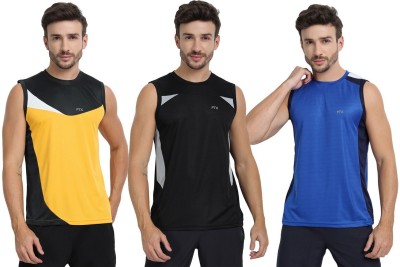 FTX Colorblock Men Round Neck Gold, Blue, Black T-Shirt