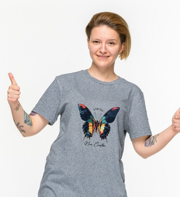 The Witty Curls Printed Women Round Neck Grey T-Shirt