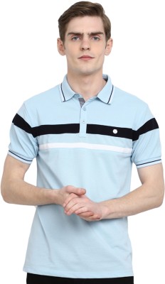 V-MART Striped Men Polo Neck Blue T-Shirt