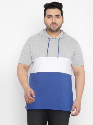 Urbano Plus Colorblock Men Hooded Neck Grey, Blue T-Shirt