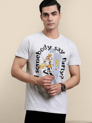 Looney Tunes By Free Authority Graphic Print, Typography Men Round Neck Grey T-Shirt