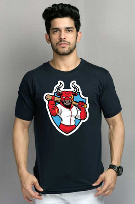 clickwell Printed Men Round Neck Navy Blue T-Shirt
