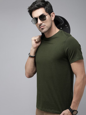 OrrganicChics Solid Men Round Neck Green T-Shirt