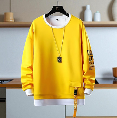 Autna Printed Men Round Neck Yellow T-Shirt