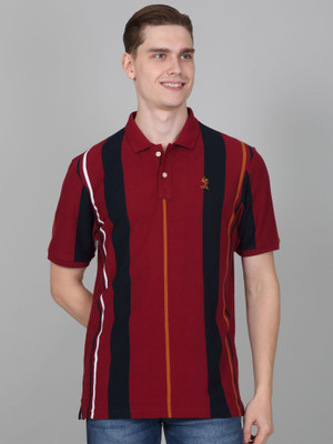 CANTABIL Striped Men Polo Neck Red T-Shirt