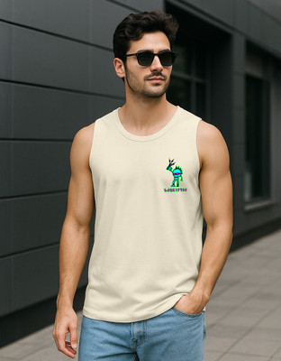 Veirdo Printed Men Round Neck Beige T-Shirt
