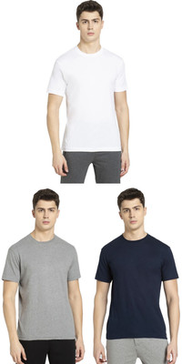JOCKEY Solid Men Round Neck Grey, Dark Blue, White T-Shirt