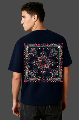 Dripghost Solid Men Round Neck Dark Blue T-Shirt