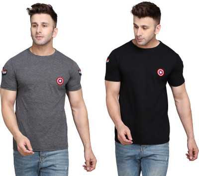 tfurnish Solid Men Round Neck Black, Grey T-Shirt