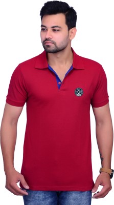 La Milano Solid Men Polo Neck Maroon T-Shirt