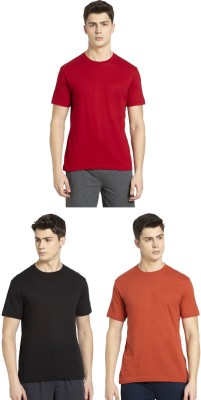 JOCKEY Solid Men Round Neck Black, Orange, Red T-Shirt