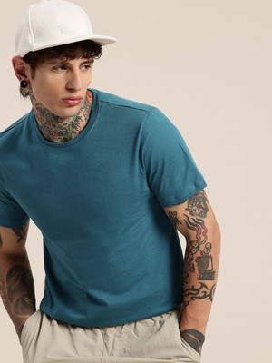 HERE&NOW Solid Men Round Neck Green T-Shirt