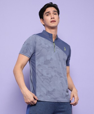 CAMPUS SUTRA Printed Men Mandarin Collar Blue T-Shirt