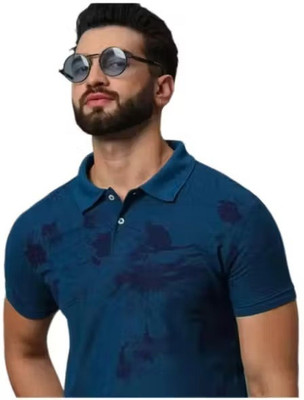 At Last Fashion Checkered Men Round Neck Blue T-Shirt