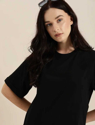 SPOWEARY Printed Women Round Neck Black T-Shirt