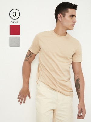 MAX Solid Men Round Neck Multicolor T-Shirt