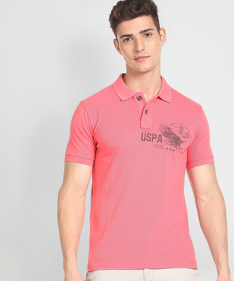 U.S. POLO ASSN. Typography, Printed Men Polo Neck Pink T-Shirt