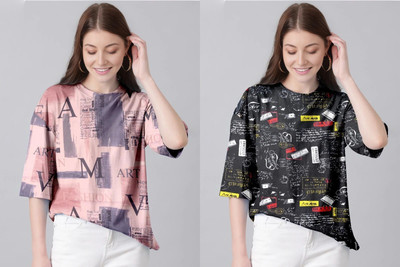 TULSI ENTERPRISES Printed Women Round Neck Black, Pink T-Shirt