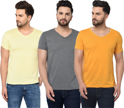 JB Jangoboy Solid Men V Neck Multicolor T-Shirt