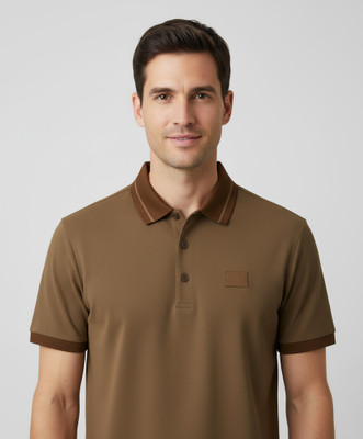 Wisetie Solid Men Polo Neck Brown T-Shirt