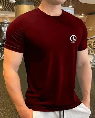 PATOIS Printed Men Round Neck Maroon T-Shirt