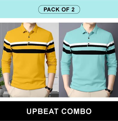 AUSK Colorblock Men Polo Neck Light Green, Yellow T-Shirt