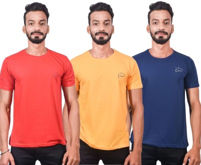 Kiva Fashion Solid Men Round Neck Dark Blue, Red, Yellow T-Shirt