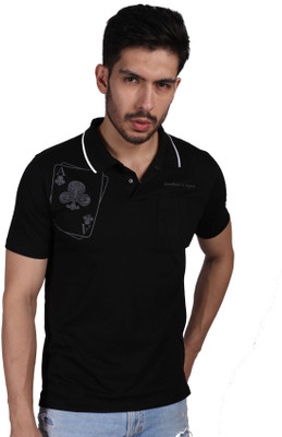 ESSA Solid Men Polo Neck Black T-Shirt