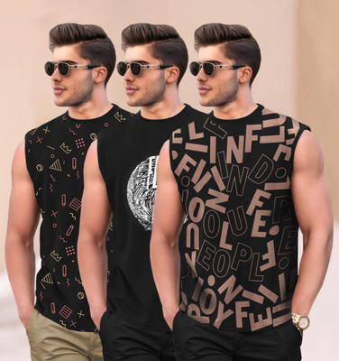 TRIPR Printed Men Round Neck Black T-Shirt