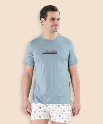 U.S. POLO ASSN. Printed Men Round Neck Blue T-Shirt