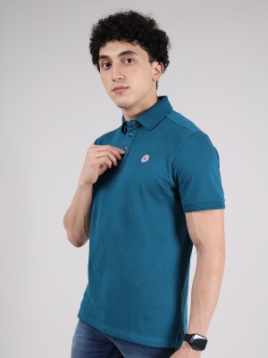 HOFFMEN Solid Men Polo Neck Blue T-Shirt