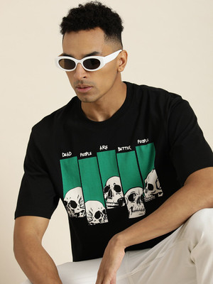 DIFFERENCE OF OPINION Printed Men Round Neck Black T-Shirt
