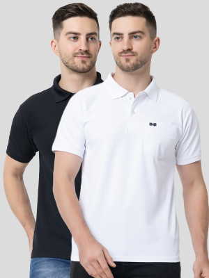 BAB Solid Men Polo Neck White, Black T-Shirt